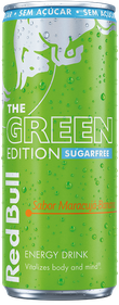 A full chilled can of Red Bull Green Edition Sugarfree