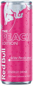 A full chilled can of Red Bull Peach Edition
