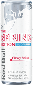 A full chilled can of Red Bull Spring Edition Sugarfree