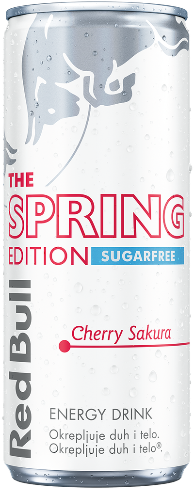 A full chilled can of Red Bull Spring Edition Sugarfree