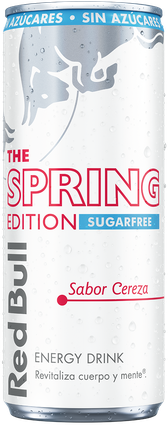 A full chilled can of Red Bull Spring Edition Sugarfree