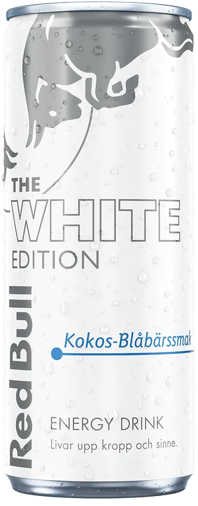 A full chilled can of Red Bull White Edition
