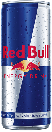 A full chilled can of Red Bull Energy Drink
