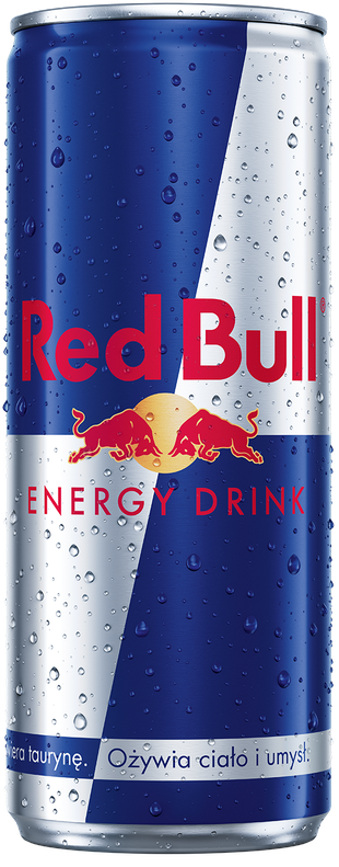 A full chilled can of Red Bull Energy Drink