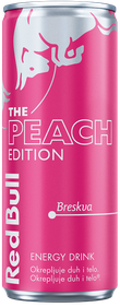 A full chilled can of Red Bull Peach Edition