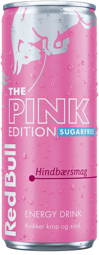A full chilled can of Red Bull Pink Edition Sugarfree