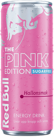 A full chilled can of Red Bull Pink Edition Sugarfree