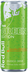 A full chilled can of Red Bull Green Edition