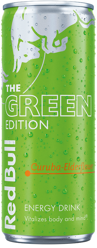 A full chilled can of Red Bull Green Edition