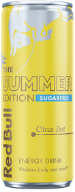 A full chilled can of Red Bull Summer Edition Sugarfree