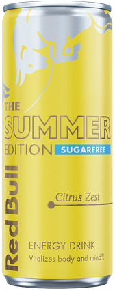 A full chilled can of Red Bull Summer Edition Sugarfree