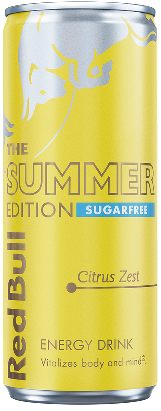 A full chilled can of Red Bull Summer Edition Sugarfree