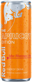 A chilled can of Red Bull Apricot Edition