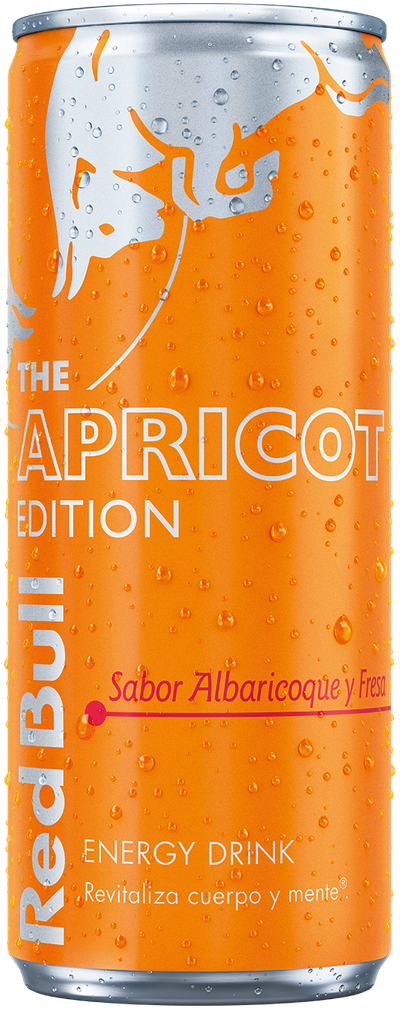 A chilled can of Red Bull Apricot Edition