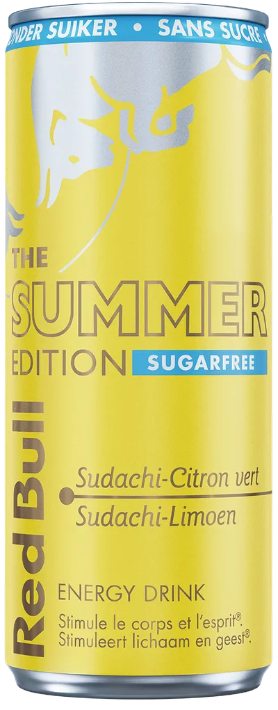 A full chilled can of Red Bull Summer Edition Sugarfree