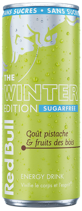 A full chilled can of Red Bull Winter Edition Sugarfree
