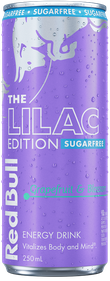 A full chilled can of Red Bull Lilac Edition Sugarfree