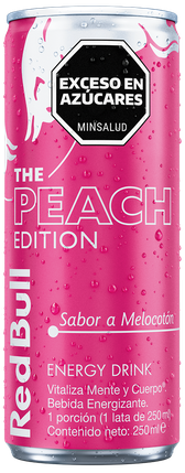 A full chilled can of Red Bull Peach Edition