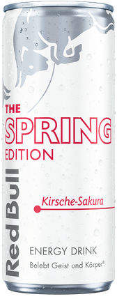 A full chilled can of Red Bull Spring Edition
