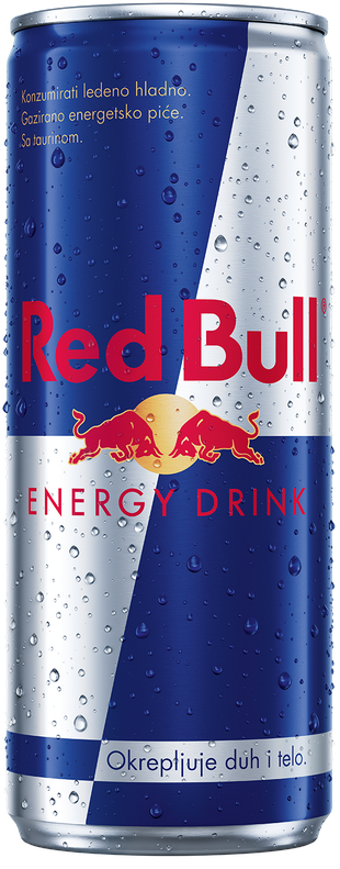 A full chilled can of Red Bull Energy Drink