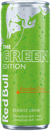A full chilled can of Red Bull Green Edition