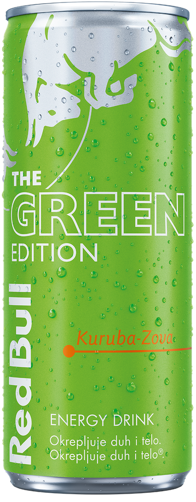 A full chilled can of Red Bull Green Edition