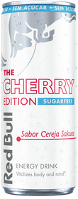 A full chilled can of Red Bull Cherry Edition Sugarfree