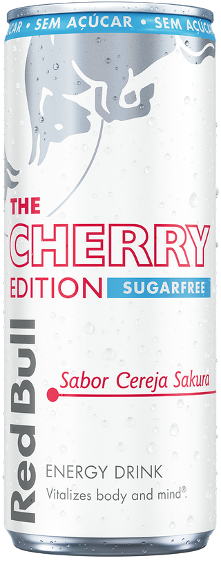 A full chilled can of Red Bull Cherry Edition Sugarfree