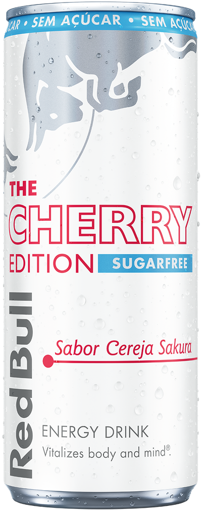 A full chilled can of Red Bull Cherry Edition Sugarfree
