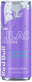 A full chilled can of Red Bull Lilac Edition