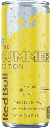 A full chilled can of Red Bull Summer Edition