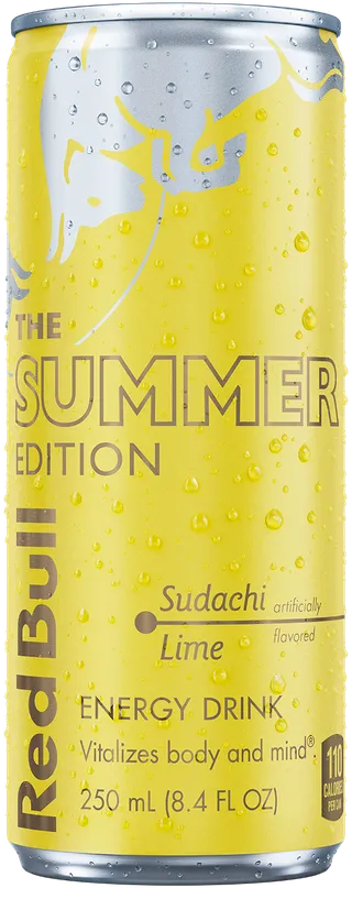 A full chilled can of Red Bull Summer Edition