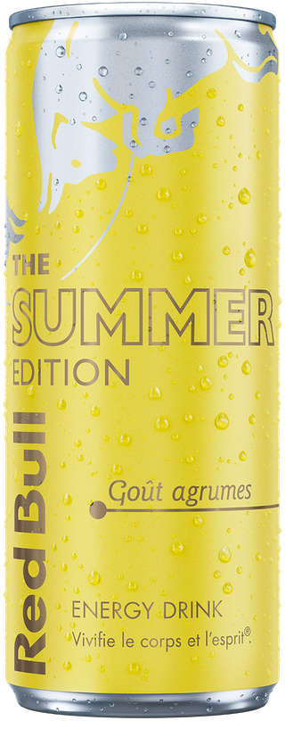 A chilled can of Red Bull Summer Edition