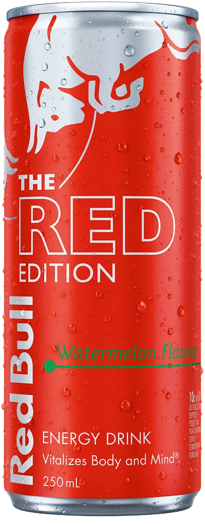 A chilled can of Red Bull Red Edition