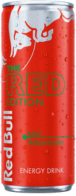A full chilled can of Red Bull Red Edition