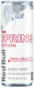 A full chilled can of Red Bull Spring Edition