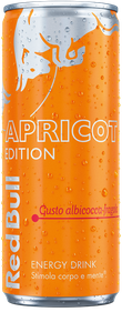 A full chilled can of Red Bull Apricot Edition