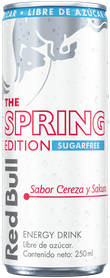 A chilled can of Red Bull Spring Edition Sugarfree