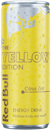 A chilled can of Red Bull Yellow Edition