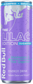 A full chilled can of Red Bull Lilac Edition
