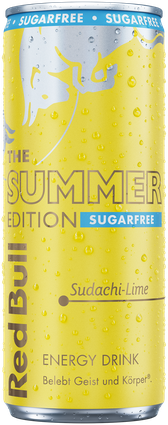 Image of a chilled can of Red Bull Summer Edition Sugarfree