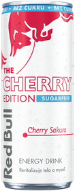 A full chilled can of Red Bull Cherry Edition Sugarfree