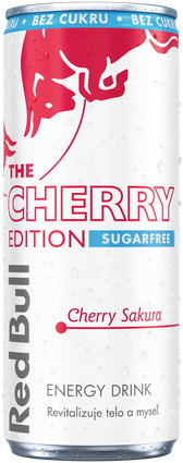 A full chilled can of Red Bull Cherry Edition Sugarfree