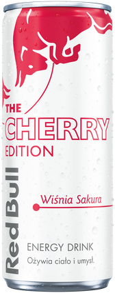 A chilled can of Red Bull Cherry Edition