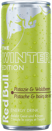 A full chilled can of Red Bull Winter Edition