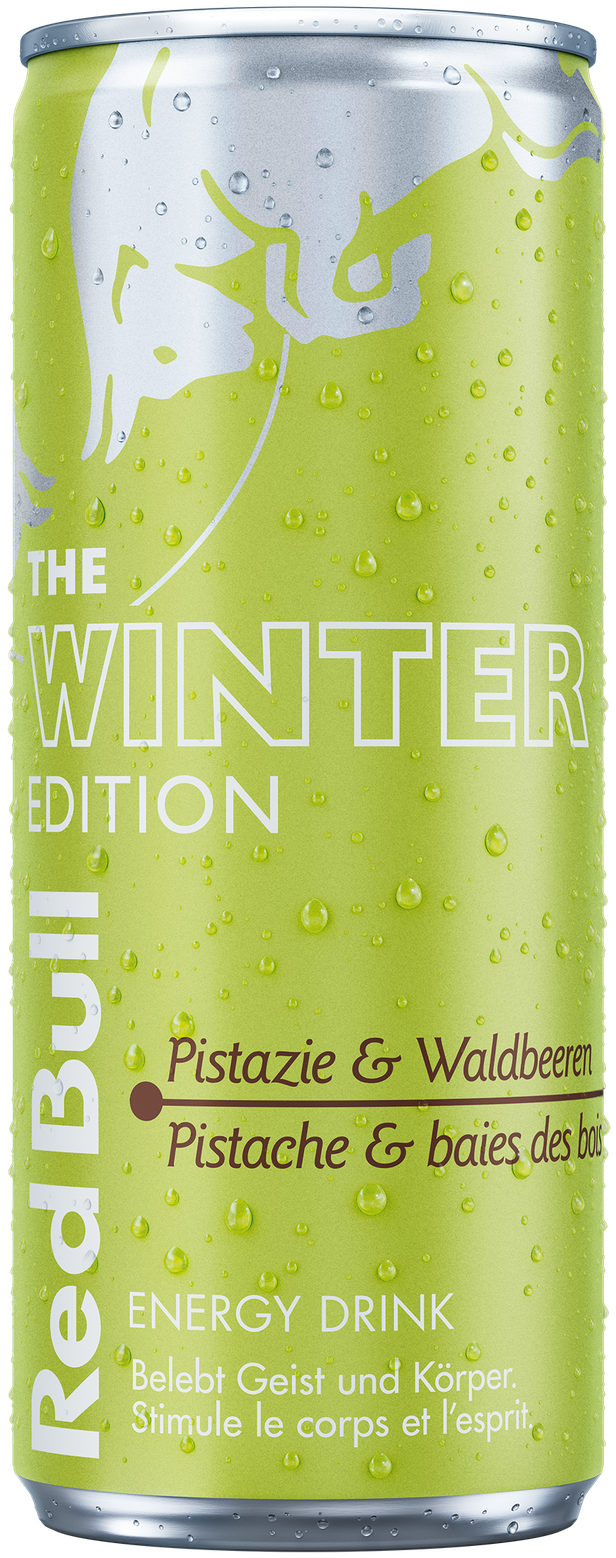 A full chilled can of Red Bull Winter Edition