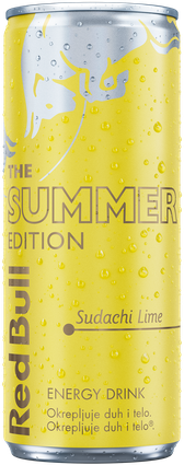 A full chilled can of Red Bull Summer Edition