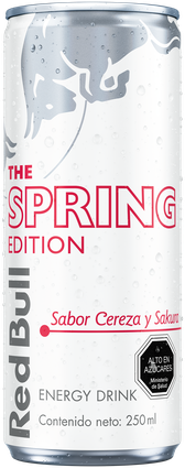 A chilled can of Red Bull Spring Edition