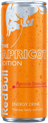 A chilled can of Red Bull Apricot Edition