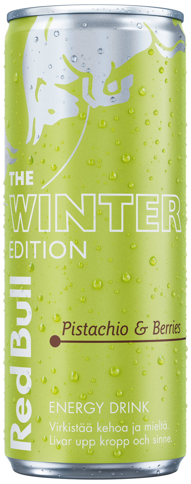 A full chilled can of Red Bull Winter Edition